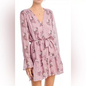 PAIGE Carmela Silk Mini Dress‎ Sunrise Pink Floral Long Sleeve Boho SMALL NWOT